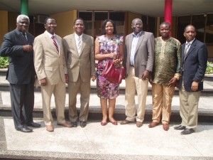 Left to Right: Dean, Faculty of Law, Obafemi Awolowo University (OAU), Ile-Ife, Prof. Ade Adediran; Deputy Vice Chancellor (Academic), Prof. Ayobami Salami; Principal Partner, Femi Olomola and Company, Dr. Femi Olomola; Prof. (Mrs.) Ebunoluwa Adejuyigbe; Chairman, Committee of Deans and Dean, Faculty of Science, Prof. Wasiu Muse; representative of the Director, Physical Planning and Development Unit, Mr. Adebayo Owolabi; and Provost, College of Health Sciences, Prof Adesegun Fatusi, during the inauguration of a Stakeholders’ Forum on the university’s master plan review project, in Ile-Ife, Osun State …recently
