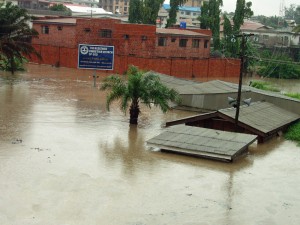 A flooded neighbourhood off Allen Avenue, Ikeja after the June 2011 rainfall