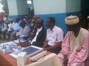 From right: Local chief at Roguwa, Dr Akindeji Falaki of the National Orientation Agency (NOA and Etiosa Uyigue of the GEF-UNDP Energy Efficiency Programme, during the Inception workshop