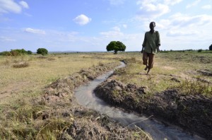 A man walks over an irrigation channel in East Africa. Photo: Courtesy Neil Palmer/CIAT