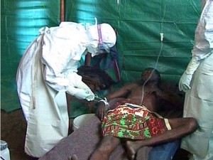An Ebola patient receiving treatment