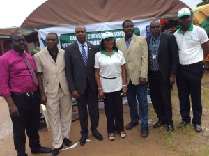 After the event: left to right: an official of the Delta State Ministry of Environment, Monday Itoghor, CEO of EnviruMedic; Ajemrona; Adun; Duku; and, another official of Delta Environment Ministry