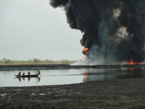 Bodo oil spill and fire. Photo: Leigh Day