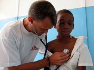 Attending to a victim of HIV/AIDS