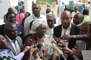 Minister of Environment, Mrs Laurentia Mallam, talking to the press. On her left is Ewah Eleri, Executive Director of the International Centre for Energy, Environment & Development (ICEED) and Coordinator of the Nigerian Alliance for Clean Cookstoves 