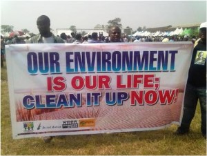 A banner by the Ogoni Cleanup Campaign. Photo credit: saction.org