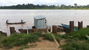 A floating public toilet on the Amassoma River in Bayelsa State. Photo credit: Jack Jackson