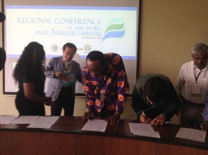 Laureates signing the petition in Mumbai, India