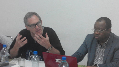 President, World Alliance for Mercury-Free Dentistry, Charles Brown (left); with executive director, SRADev Nigeria, Leslie Adogame, during the NGO Strategy Meeting in Lagos