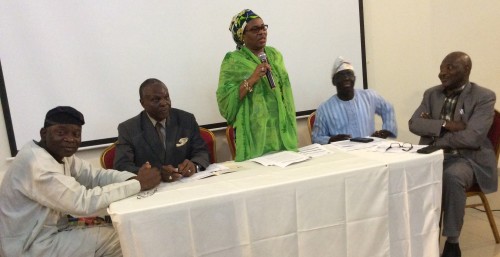 Permanent Secretary, Ministry of Environment, Mrs Fatima Nana Mede, flanked by (from left): Prof Francis Adesina of the Obafemi Awolowo University, Ile-Ife; Prince Lekan Fadina of the Centre for Investment, Sustainable Development, Management & Environment (CISME); Dr Samuel Adejuwon, Director, Department of Climate Change, Federal Ministry of Environment; and Mr Kassim Bayero, Director, Department of Pollution Control & Environmental Health, Federal Ministry of Environment