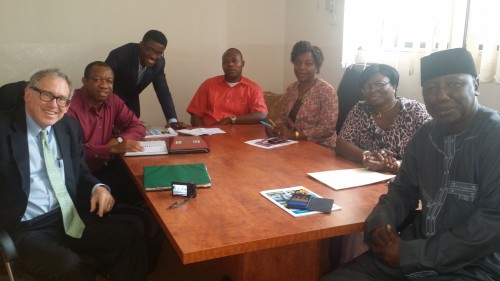 Charlie Brown and Leslie Adogame (left) with officials of the CPC during a recent roundtable in Abuja