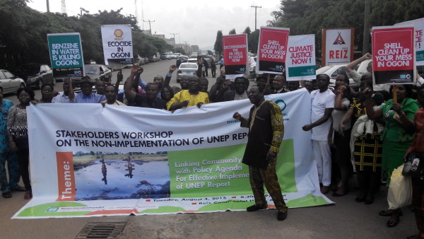Dr Godwin Uyi Ojo, executive director of ERA/FoEN, leading a protest march