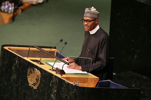 President Muhammadu Buhari addresses the summit at the General Assembly hall during the 70th UN general Assembly on 25th Sept 2015