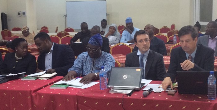 L-R: Chioma Amudi (Department of Climate Change), James Chidi Okeuhie, Prof Olukayode Oladipo, Iain Morrow and Hans Velrome, during the national stakeholders consultative and validation workshop in Abuja, on Friday, September 18, 2015 