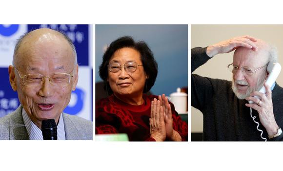 Left to right: Satoshi Omura, Tu Youyou and William C. Campbell. Photo credit: arabnews.com