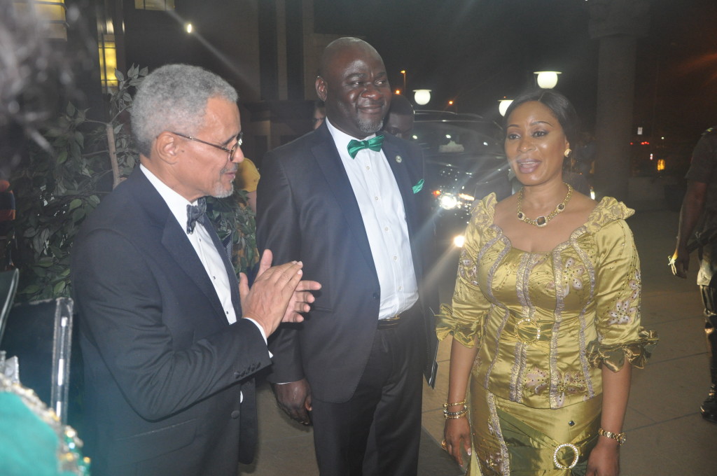 Wife of the Governor, Ogun State, Mrs. Olufunso Amosun (right); NCF Council Member, Mr. Desmond Majekodunmi (left); and a guest during the NCF Green Ball 