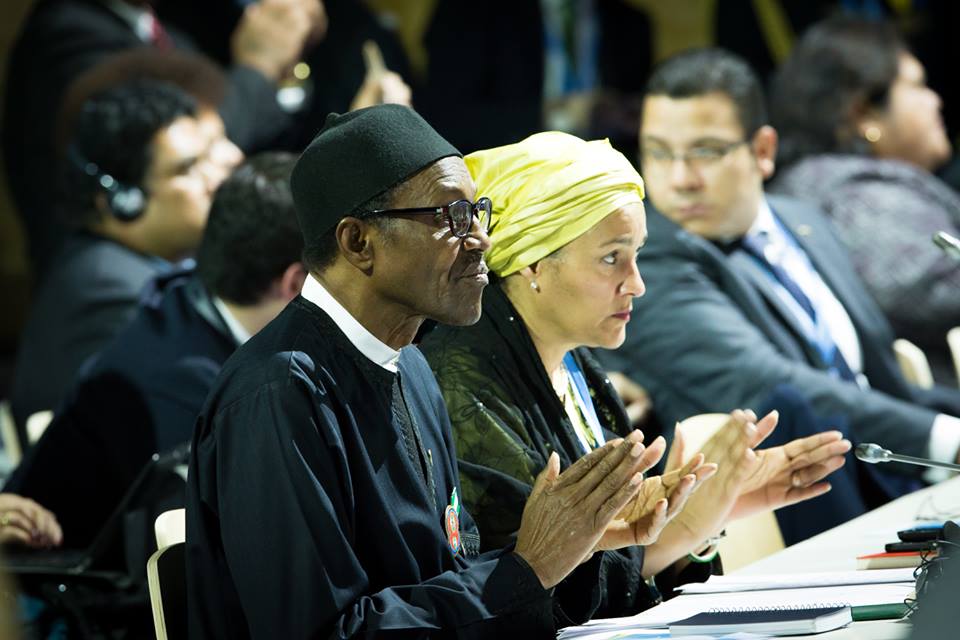 President Buhari with Minister of Environment Mrs Amina Ibrahim Mohammed shortly before addressing the UN Climate Change Conference COP 21, in Paris, France on 30th Nov 2015