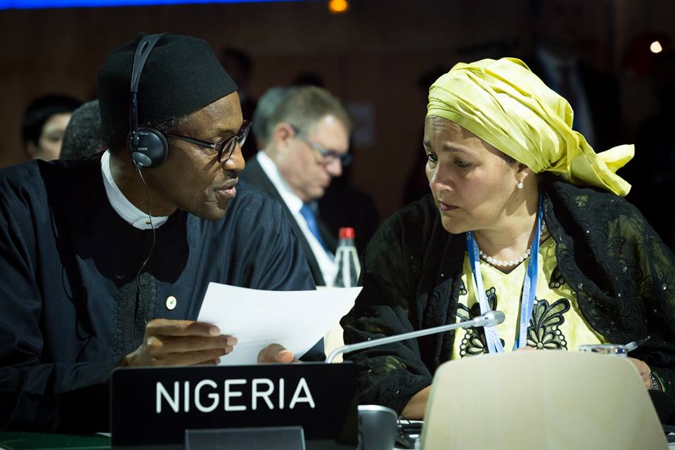 President Buhari with Minister of Environment Mrs Amina Ibrahim Mohammed at the UN Climate Change Conference COP 21, in Paris, France on 30th Nov 2015