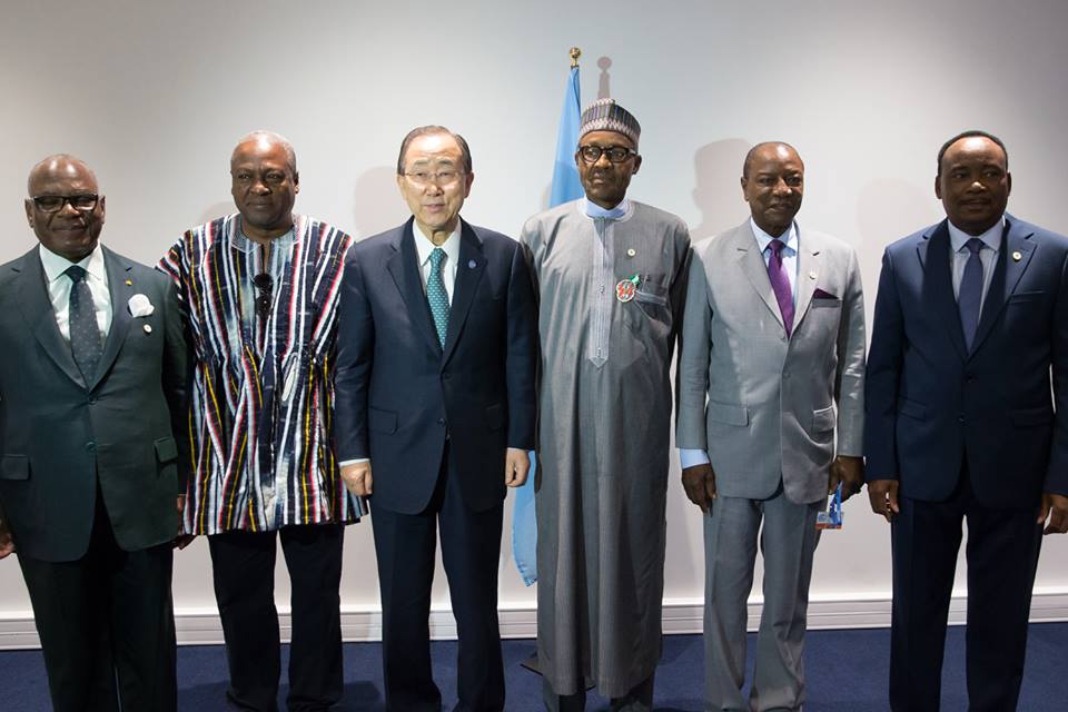 President Buhari and African leaders from Ghana, Guinea, Mali and Niger with UN Secretary General Ban Ki-moon 