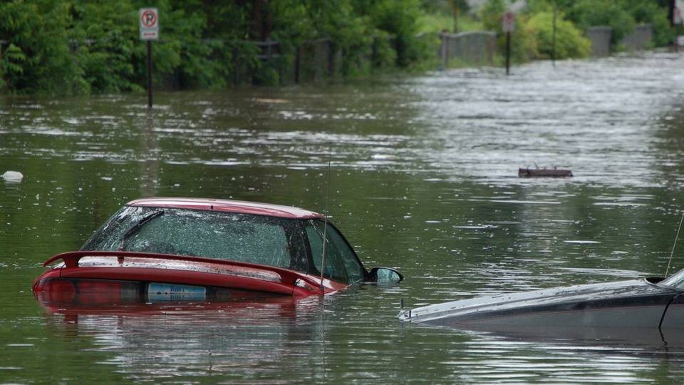 Cars stranded in the flood