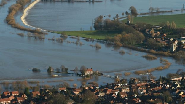 Floodwater around Cawood, North Yorkshire on 27 December 2015 after the River Ouse burst its banks. Photo credit: www.bbc.com