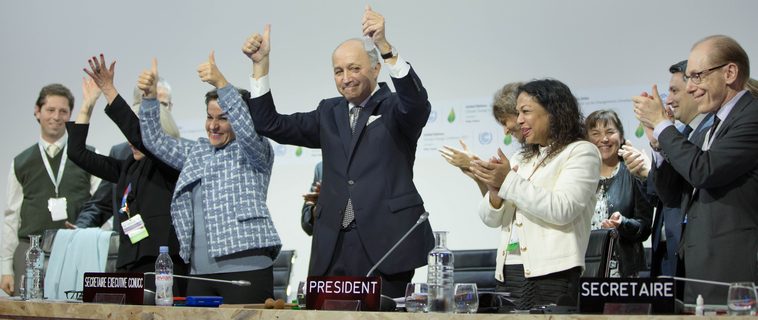 Jubilation greeted the adoption of the Paris Agreement in December 2015 in Paris, France. Photo credit: unfccc.int
