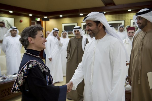 Christiana Figueres with UAE officials in Abu Dhabi