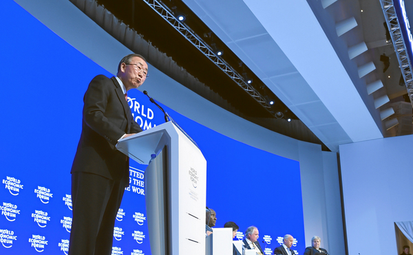 UN Secretary General, Ban Ki-moon, at the World Economic Forum in Davos, Switzerland