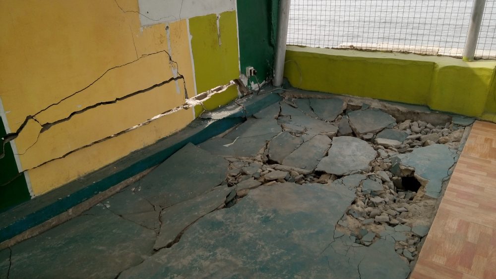 Floor and wall failure in a building at Irede