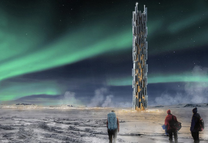 The third place winner is the Data Tower, a conceptual skyscraper in Iceland for web servers