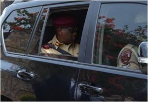 Oyeyemi Boboye, FRSC Corps Marshal, at the rear seat using a safety belt