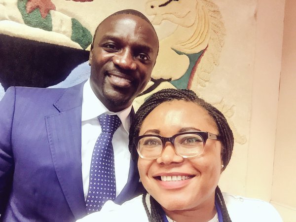 Akon with Ms. Amina Mohammed's aide, Esther Agbarakwe