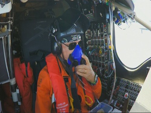 Bertrand Piccard at the controls of Solar Impulse
