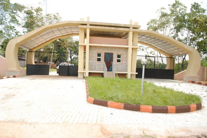 Main gate to the Godfrey Okoye University campus, permanent site, Ugwuomo Nike, Enugu. The institution is hosting the biosafety training