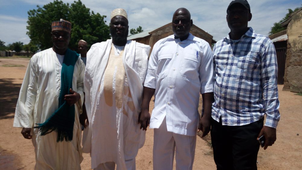 L-R: Mallam Ja’afaru Biyma, a representative of the village head in Gaya Sikalmi; Alhaji Abba Saleh, a representative of the Head of Service of Hong LGA; Javan Zakaria, clinic-in-charge at the Gaya Silkami PHCC; and Sunday Igoche, project contractor