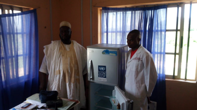 Mallam Ja'afaru Biyma, a representative of the District head (left) with Manaseh Gachanunaya, a junior community health extension worker (JCHEW) at the Lutheran Church of Christ in Nigeria (LCCN) Arewa Diocese Gartsanu Maternity Clinic, Gartsanu Gaya