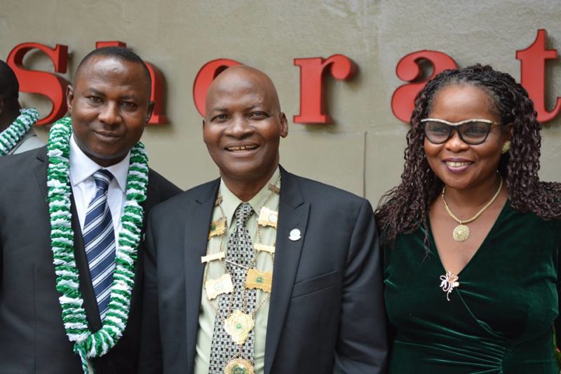 Late Dr Olomola with his wife (Mrs Victoria Adekunbi Olomola) and National Secretary of the NITP, Alex N. Ogbodo, during Olomola's inauguration as NITP president in Lagos last year