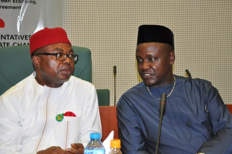 Sam Onuigbo (Chairman, House Committee on Climate Change) (left) with Dr. Takwa Zebulon (representative of UNDP Country Director)