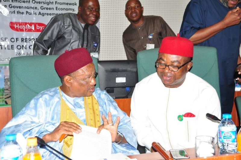 Senator Alhaji Bukar AbbaIbrahim (Chairman, Senate Committee on Ecology) (left) with Sam Onuigbo (Chairman, House Committee on Climate Change)