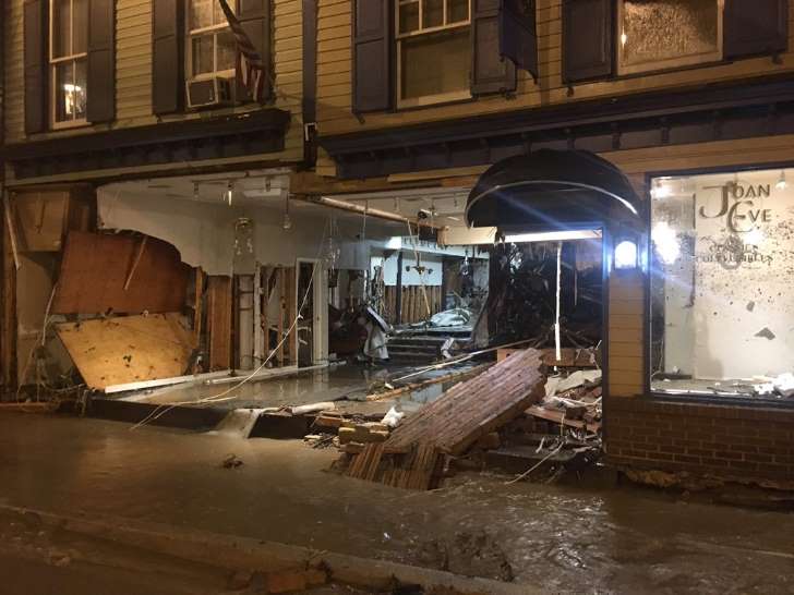 A damaged building in Ellicott City, West of Baltimore