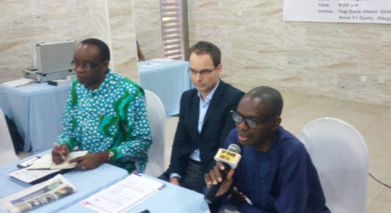 L-R: Nnimmo Bassey (Director, Health of Mother Earth Foundation), Michael Roll (Resident Representative, FES Nigeria) and Henry Okotie (Project Manager, FES Nigeria)