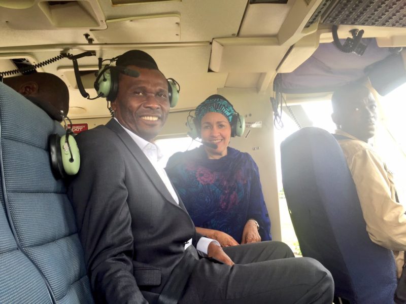 Environment Minister and Minister of Niger Delta board an helicopter to conduct an aerial assessment of environmental challenges in Nasarawa State