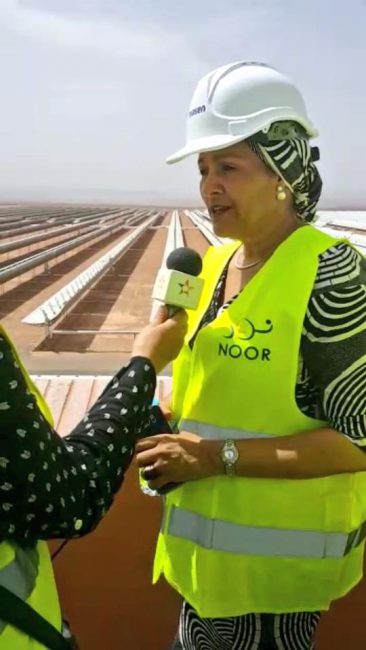 Amina Mohammed being interviewed by a Moroccan medium at the NOOR Power Plant