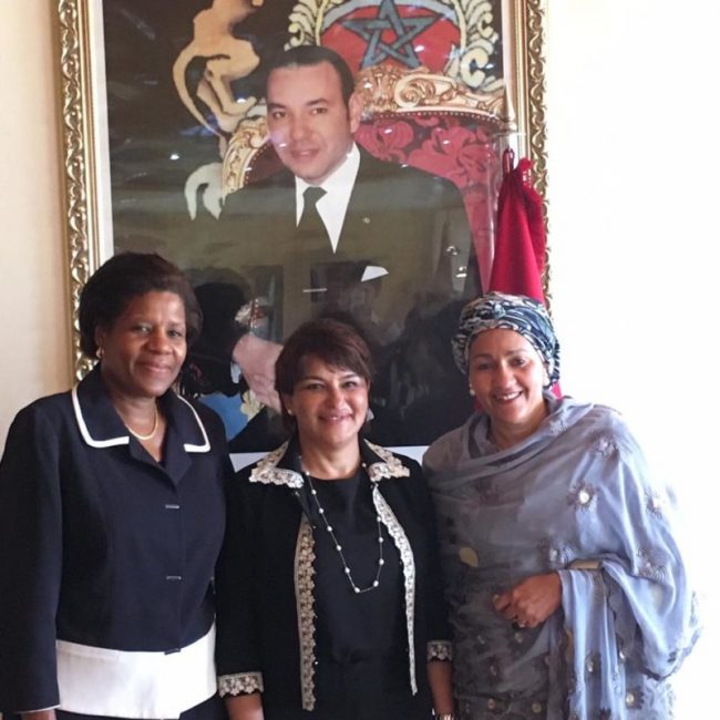 Amina Mohammed with Hakima El Haite (middle)