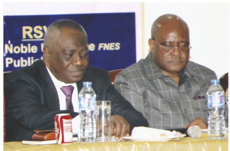 Special Guest of Honour and former Deputy Managing Director of AGIP, Dr. Daru Owei (left) and Chairman of the occasion, Sir John Odey, former Minister of Environment