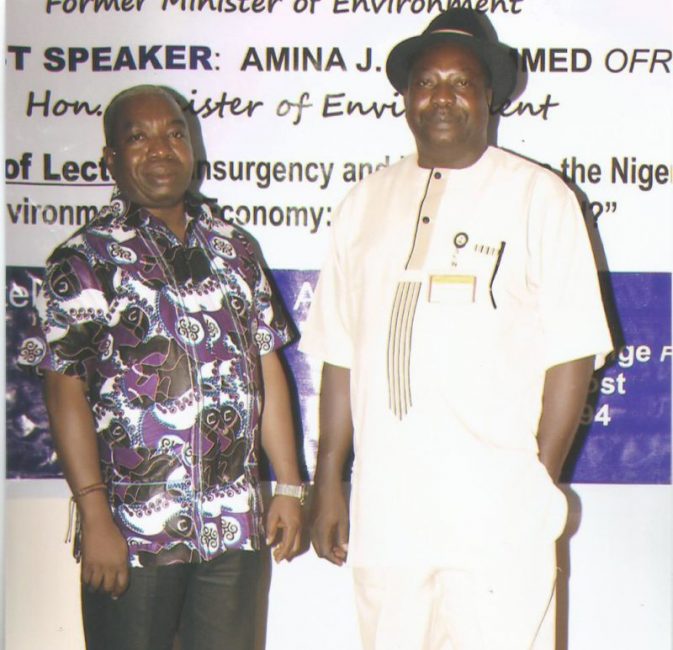 President of MOSOP, Mr. Legborsi Saro Pyagbara (left) with Publisher of the Environment Outreach Magazine, Chief Noble Akenge