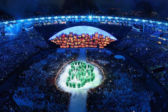 The Opening Ceremony at the Rio 2016 Olympics Games centered on climate change and its effects. Photo credit: Richard Heathcote/Getty Images)