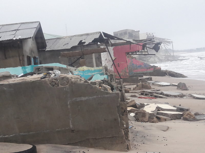 Buildings destroyed by the surging ocean at Okun Alfa, Lagos