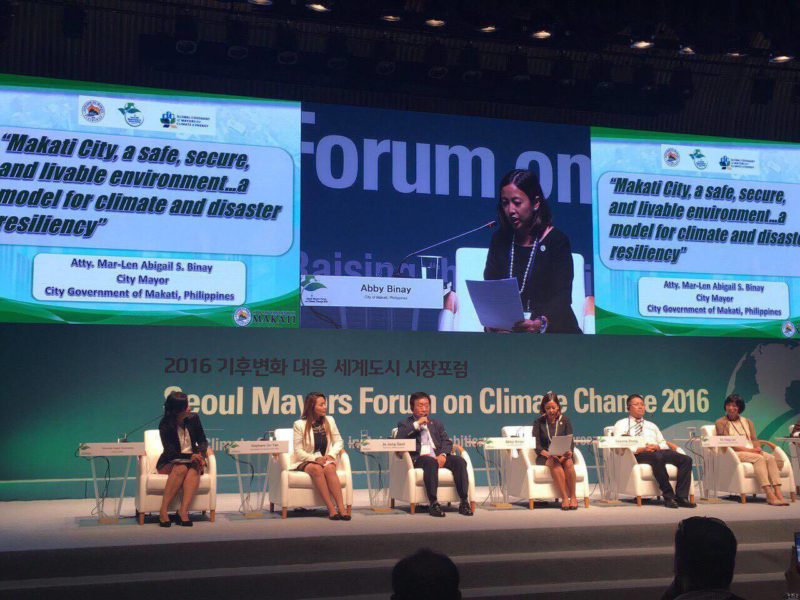 Makati Mayor Abby Binay presents the city's initiatives on climate change mitigation and adaptation during the Seoul Mayors Forum on Climate Change. Photo credit: makati.gov.ph