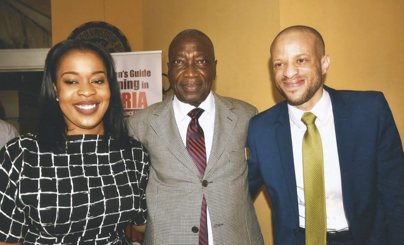 Yacoob Abiodun flanked by Mrs Lola Ashafa (his daughter) and Mr Tosin Ashafa (Lola's husband and son to Senator Gbenga Ashafa)